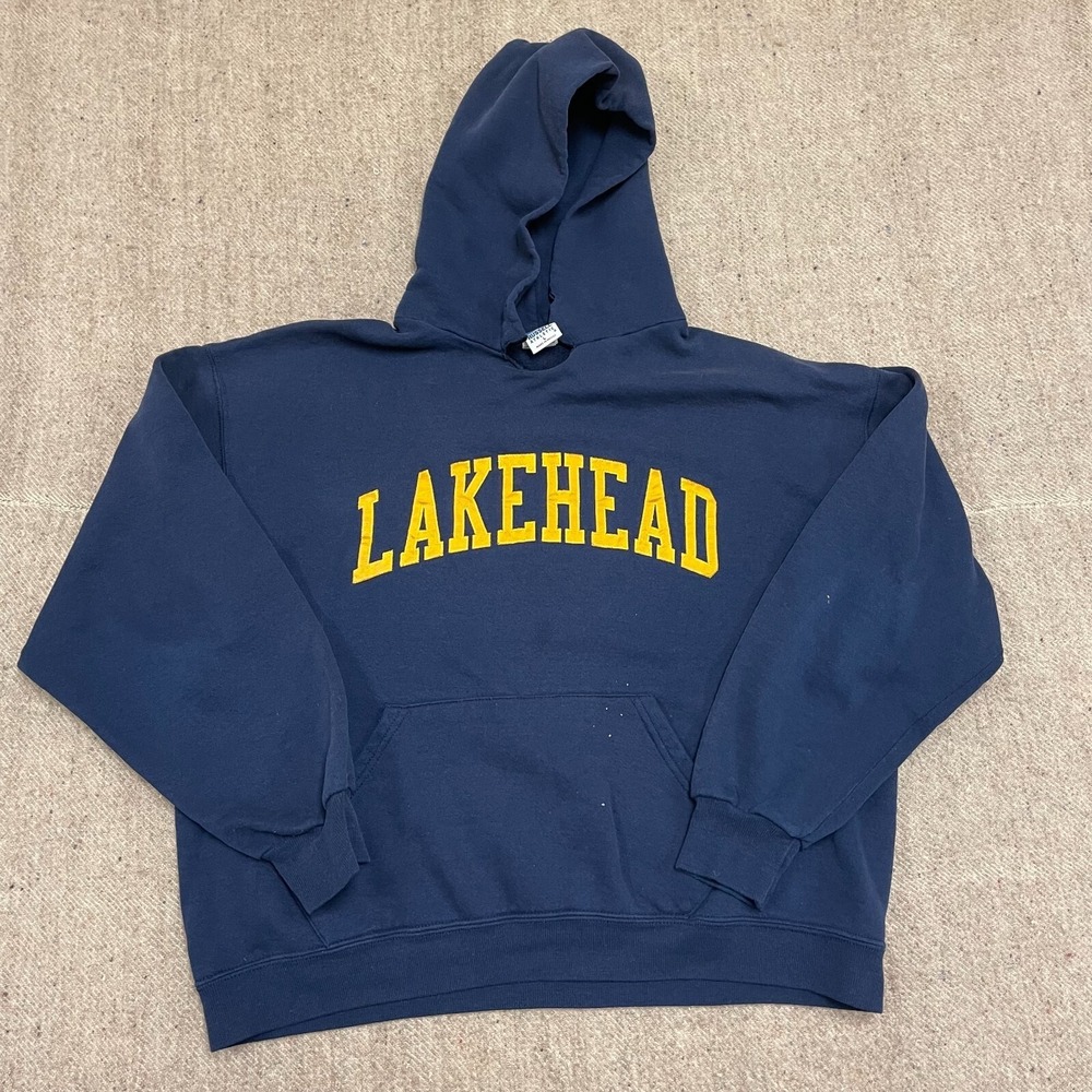 Vintage Lakehead University Hoodie Men Large Blue 2000s Russell Athletic